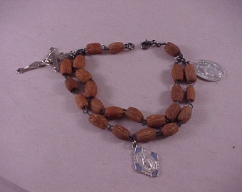 Wood Bead Vintage Rosary Bracelet