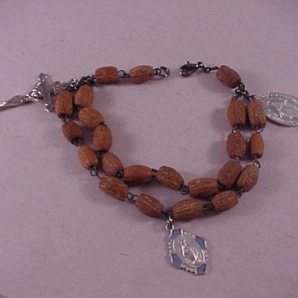 Wood Bead Vintage Rosary Bracelet