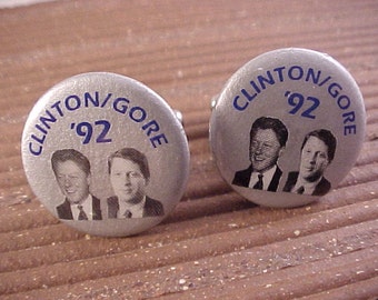 Clinton Gore Cuff Links - Vintage Political Campaign Buttons - Free Shipping to USA