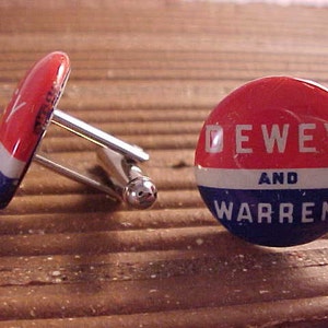 Dewey Warren Vintage Political Campaign Button Cuff Links Free Shipping to USA image 2