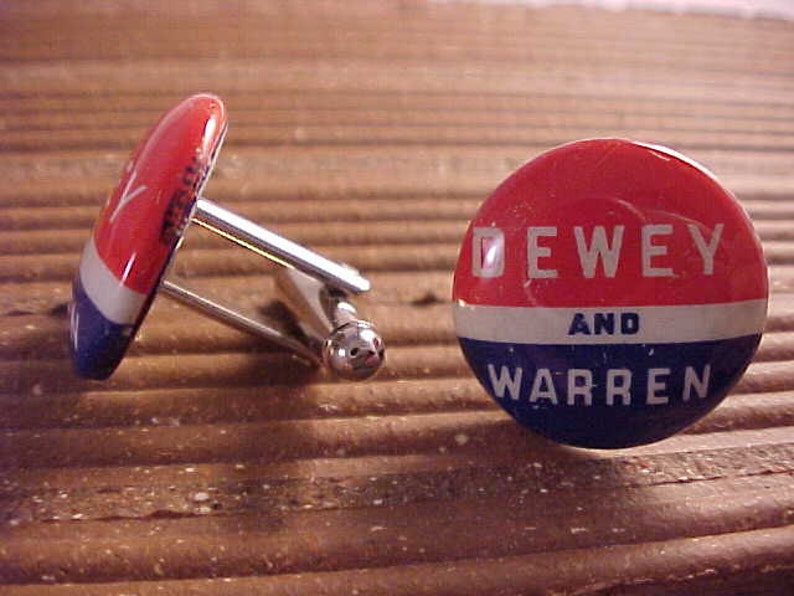 Dewey Warren Vintage Political Campaign Button Cuff Links Free Shipping to USA image 2