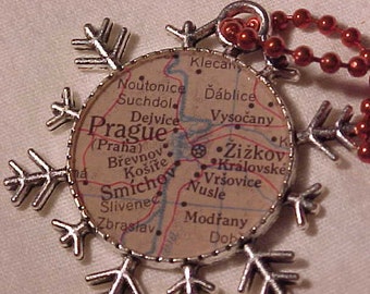 Prague Czech Republic Vintage Atlas Map Snowflake Christmas Ornament