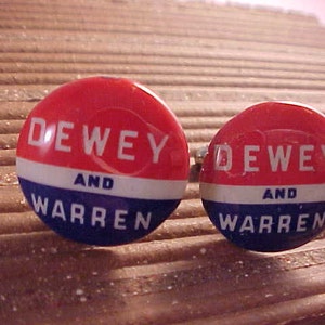 Dewey Warren Vintage Political Campaign Button Cuff Links Free Shipping to USA image 1