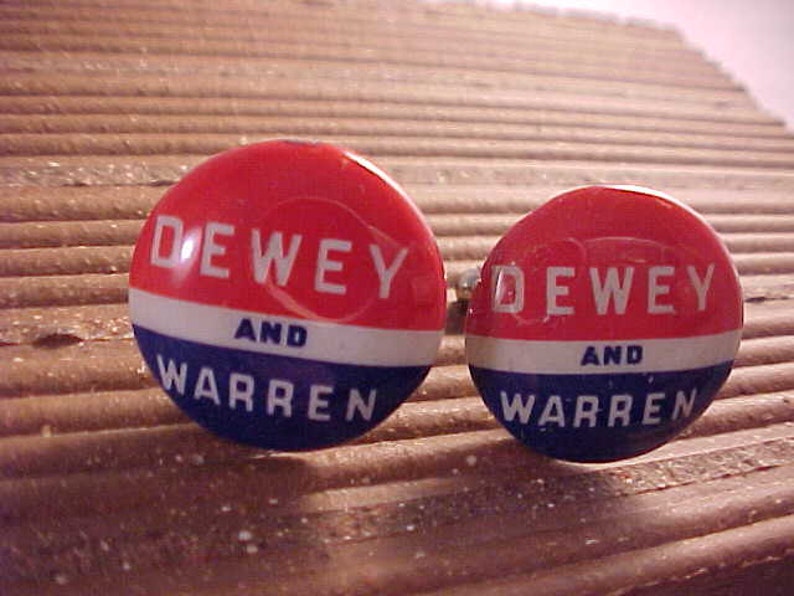 Dewey Warren Vintage Political Campaign Button Cuff Links Free Shipping to USA image 1