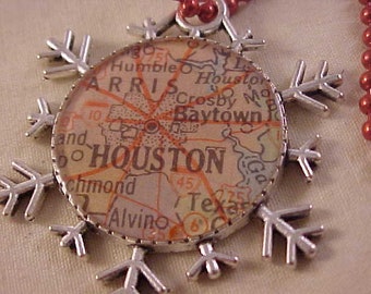 Houston Texas Vintage Atlas Map Snowflake Christmas Ornament