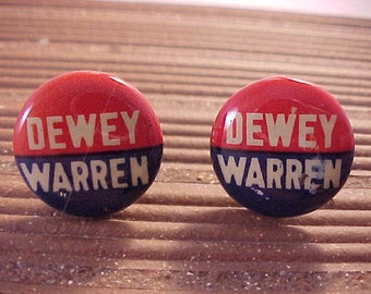 Dewey Warren Vintage Political Campaign Button Cuff Links - Free Shipping to USA