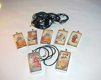 7 Halloween Domino Pendants with Leather Necklace Cord Wholesale Closeout Lot