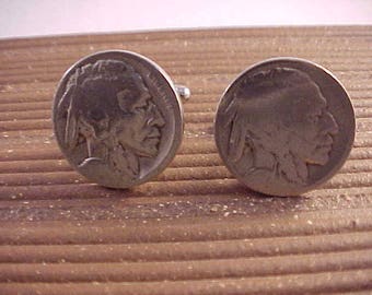 Buffalo Nickel Cuff Links: Real Coin Jewelry, Silver Plated Posts