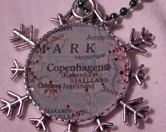 Copenhagen Denmark Vintage Atlas Map Snowflake Christmas Ornament