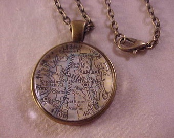 Seattle Map Necklace / Atlas Map Necklace / Seattle Area Map Necklace / Seattle Map Pendant