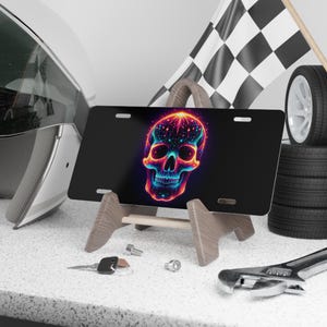 Skull Vanity Plate, Unique Skull License Plate, Edgy Car Decor, Alternative Vehicle Accessory, Skull Art, Neon Skull