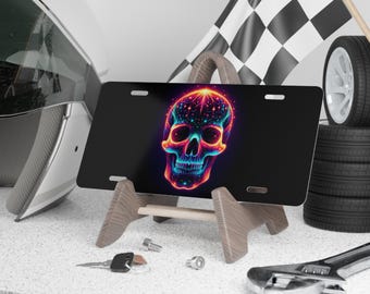 Neon Skull Vanity Plate: Edgy Car Decor, Alternative License Plate