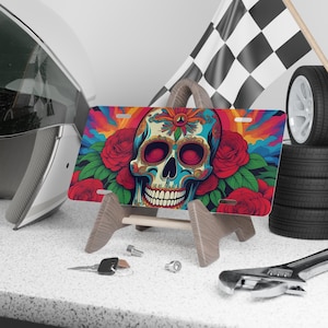 Sugar Skull Vanity Plate | Custom Car Decor, Day of the Dead, Unique Car Decor, Gift for Car Lovers, Skull PlatePlate
