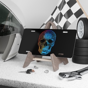 Colorful Skull Vanity Plate, Car Decor, Custom License Plate, Unique Gift for Halloween, Auto Accessory, Personalized Car Tag