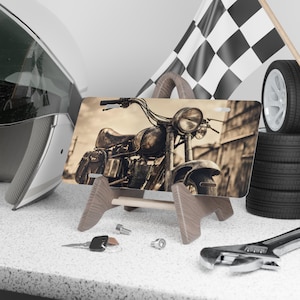 Vintage Motorcycle Vanity Plate, Customizable Car Decor, Unique Gift for Bikers, Motorcycle Wall Art, Photo Vanity Plate