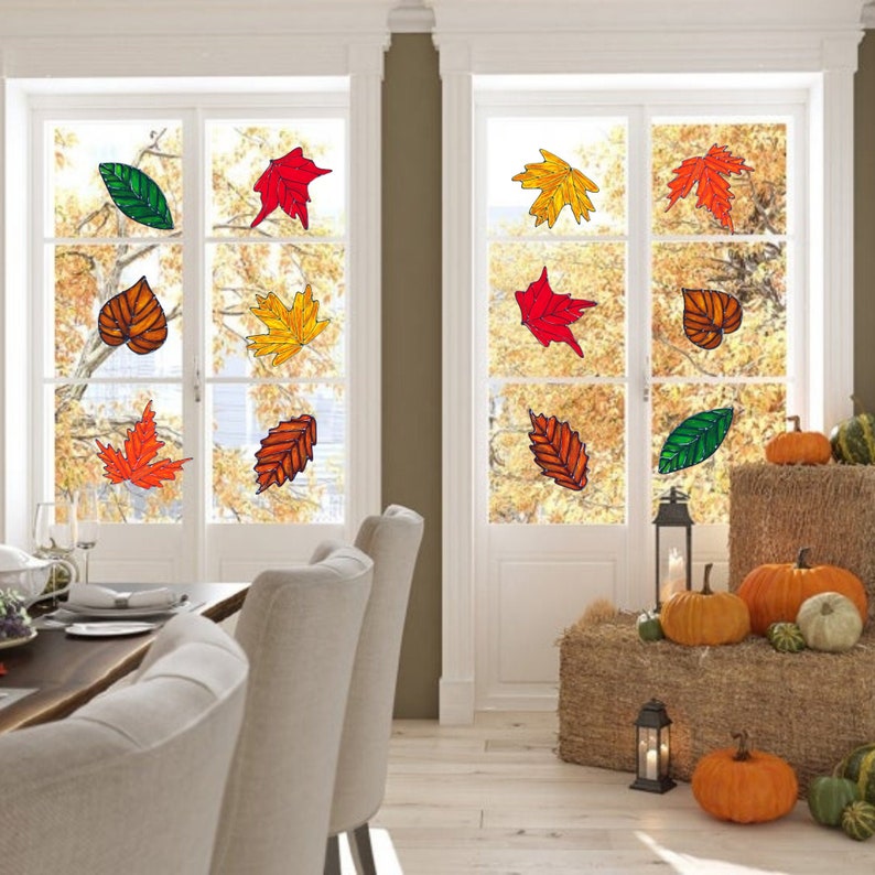 Autumn/Fall Leaves Window Clings Faux Stained Glass Etsy