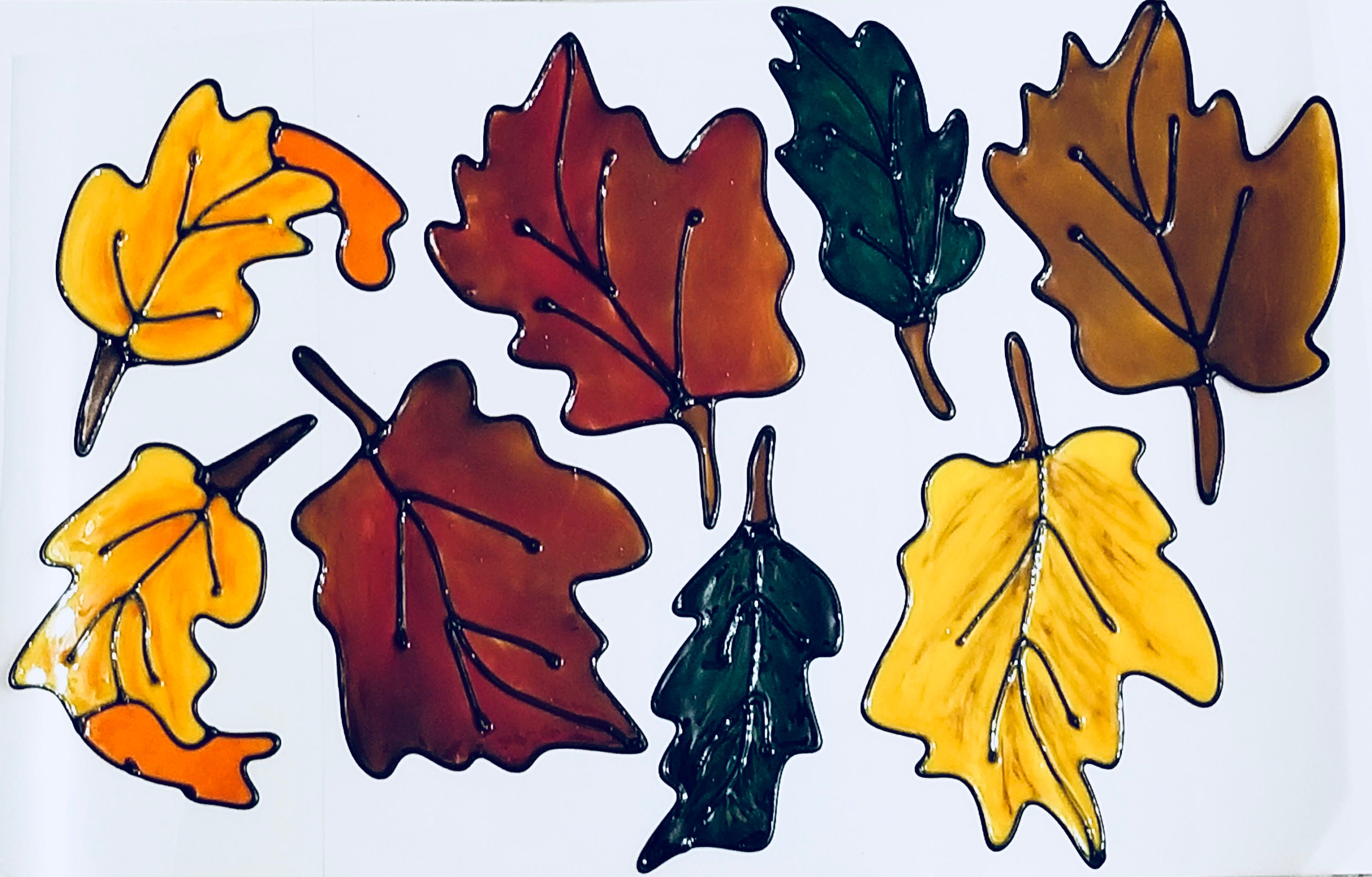 Autumn Leaves Window Cling Set 8/Pkg Faux Stained Glass Etsy