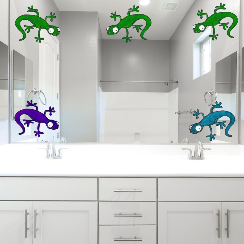 Gecko Faux Stained Glass Window Cling ~ Static Cling Decals ~ Bird Strike Stickers