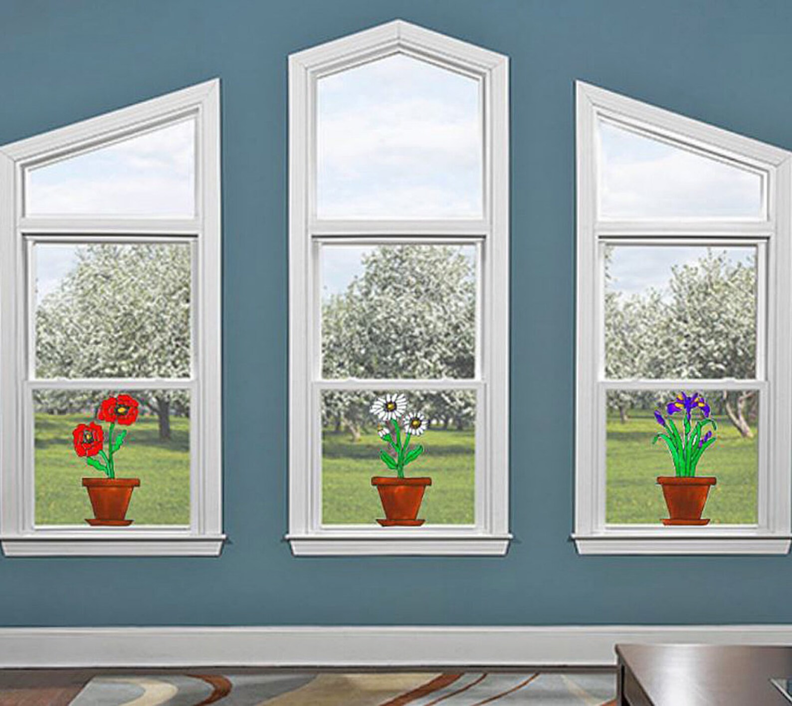 Flower Pot Window Clings Iris Daisies & Poppies Faux Etsy