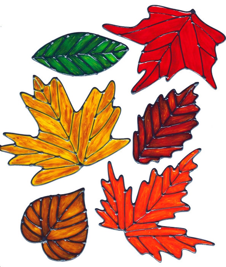 Autumn/fall Leaves Window Clings Faux Stained Glass Etsy