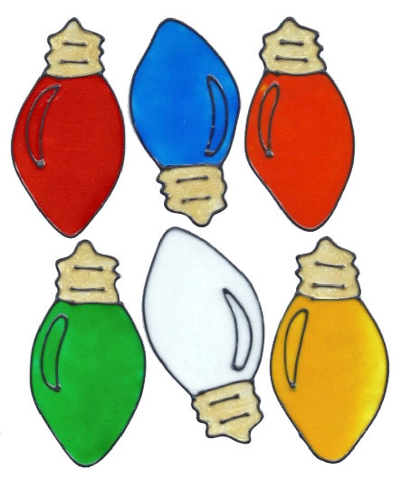 Christmas Lights Window Cling Set 6/pkg Faux Stained Glass Etsy