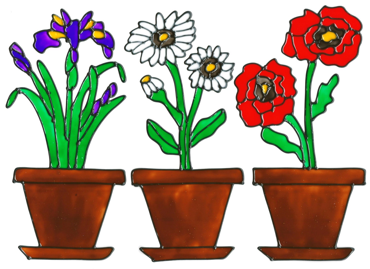 Flower Pot Window Clings Set Etsy