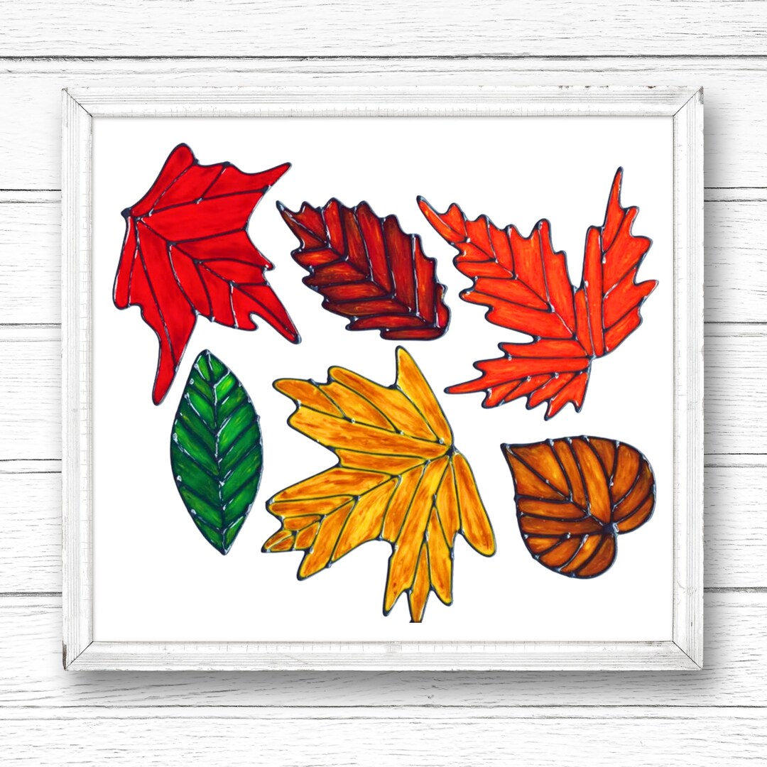 Autumn Leaves Window Clings Faux Stained Glass Decals Etsy