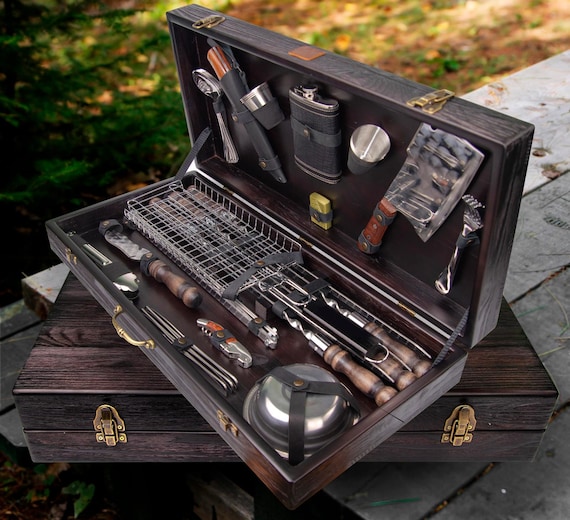 Luxury Stainless Steel BBQ Grill Set for Outdoor Cooking, Heavy-Duty  Barbecue Tools in Wooden Case, Complete Grilling Kit Skewers Knives
