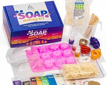 DIY Soap Making Kit Adults, Complete Soap Crafting Kit Glycerin Base, Molds, Fragrance Oils, Mica Powder, Homemade Gift Set Beginners