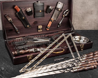 Stainless Steel BBQ Set, Barbecue Tools For Outdoor Cooking, Camping Gear, Grilling Accessories, Dad Birthday Gift, BBQ Tool Organizer