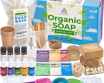 Natural Soap Making Kit, DIY Organic Craft Set for Adults with Glycerin Base, Molds, Colorants, and Fragrances, Perfect for Beginners & Gift