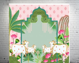 Mural de vaca Pichwai (1,8 m - 1,8 m) / Arte de vaca sagrada para decoración de pooja y festivales