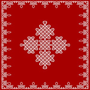 Red Kolam Rangoli Backdrop 8Ft-8Ft – Traditional Pooja & Wedding Decoration Cloth Floor Mat