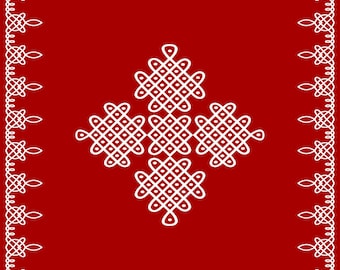 Red Kolam Rangoli Backdrop 8Ft-8Ft – Traditional Pooja & Wedding Decoration Cloth Floor Mat