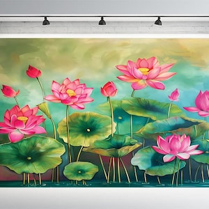 Lotus Decoration Celebration Backdrop (8Ft-10Ft) | Elegant Floral Pichwai Style Decoration Cloth Pooja Backdrop