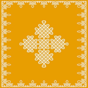 Yellow Kolam Rangoli Cloth 8Ft-8Ft – Traditional Backdrop or Pooja Floor Mat for Festivals & Weddings