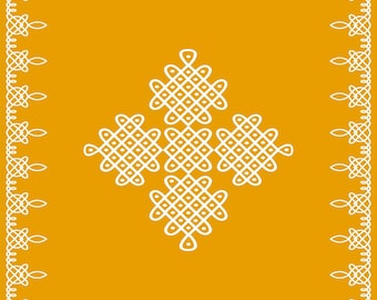 Yellow Kolam Rangoli Cloth 8Ft-8Ft – Traditional Backdrop or Pooja Floor Mat for Festivals & Weddings