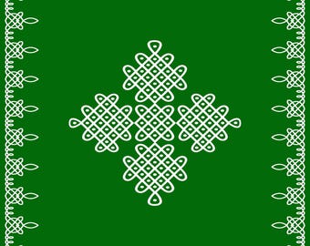 Green Rangoli Backdrop: Traditional Pooja & Festival Decoration (8Ft-8Ft)