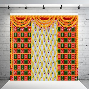 Festival Backdrop Decorative Floral Backdrop | 8x8 ft | Indian Festival & Pooja Decor | Elegant Background for Haldi, Janmashtami