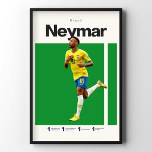 Neymar Jr Brazil Poster, Footballer Digital Download, Soccer Art Print, Mid-Century Modern, Uni Dorm, Home Office, Football Gifts for him