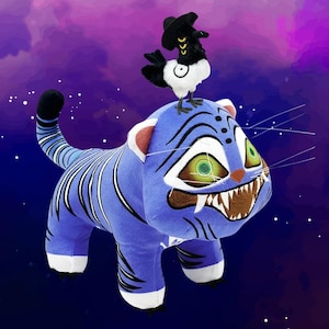 Derpy tiger and Sussie Bird Kpop Demon Hunters Plush Toy, 25cm Tiger Jinu Plushie, A Tiny Hat Bird Three Eyes Bird Plush Toy