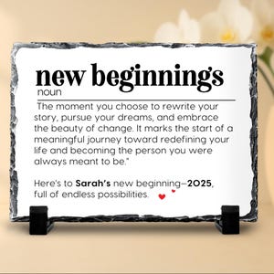 New Beginnings Personalized Stone Plaque, Housewarming or New Job Gift, Inspirational Home Décor