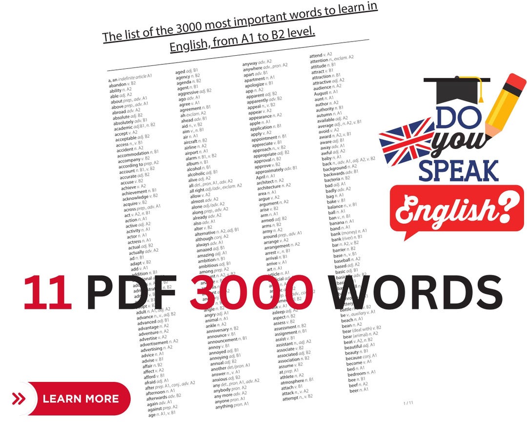 3000 English Words List, Vocabulary Builder (digital Download) - Etsy