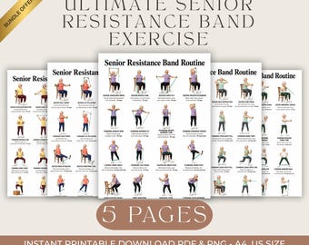 Senior Resistance Band Exercise Bundle, Printable Senior Workout Routine PDF, Gentle Balance & Strength Home Fitness Digital Download