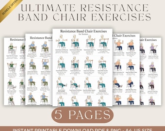Ultimate Resistance Band Chair Exercises for Seniors Printable, Women Seated Workout Poster Set, Senior Fitness PDF Bundle, Instant Download