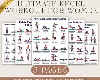 Kegel Exercise Guide Bundle for Women, Pelvic Floor Workout Printable Chart PDF, Home Exercise Poster Download