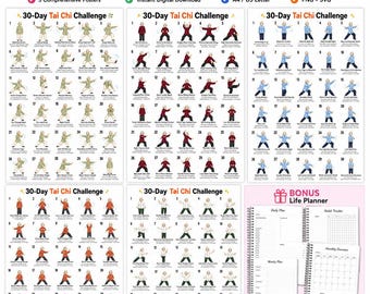 Tai Chi Workout 30 Day Bundle Printable, Standing Tai Chi Exercises for Women, Walking Tai Chi for Seniors and Beginners, Balance Exercises