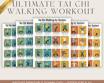 Walking Tai Chi Workout Bundle for Seniors, Gentle Mobility & Balance Exercise Chart, Tai Chi for Seniors, Printable Fitness PDF