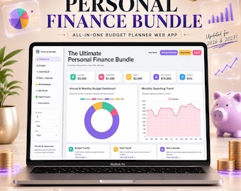 Interactive Personal Finance Bundle | Annual Budget Planner Dashboard | Debt Payoff | Net Worth Tracker | Bills & Subscription Calendar