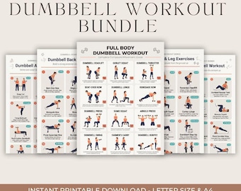 Full Body Dumbbell Workout Set for Women 50+, Home Exercise Charts for Arms Legs Glutes Back Core, Printable Bundle Poster PDF